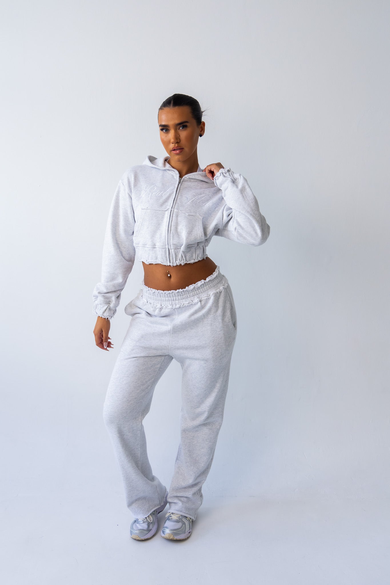 Marl Grey Distressed Zip Up Hoodie