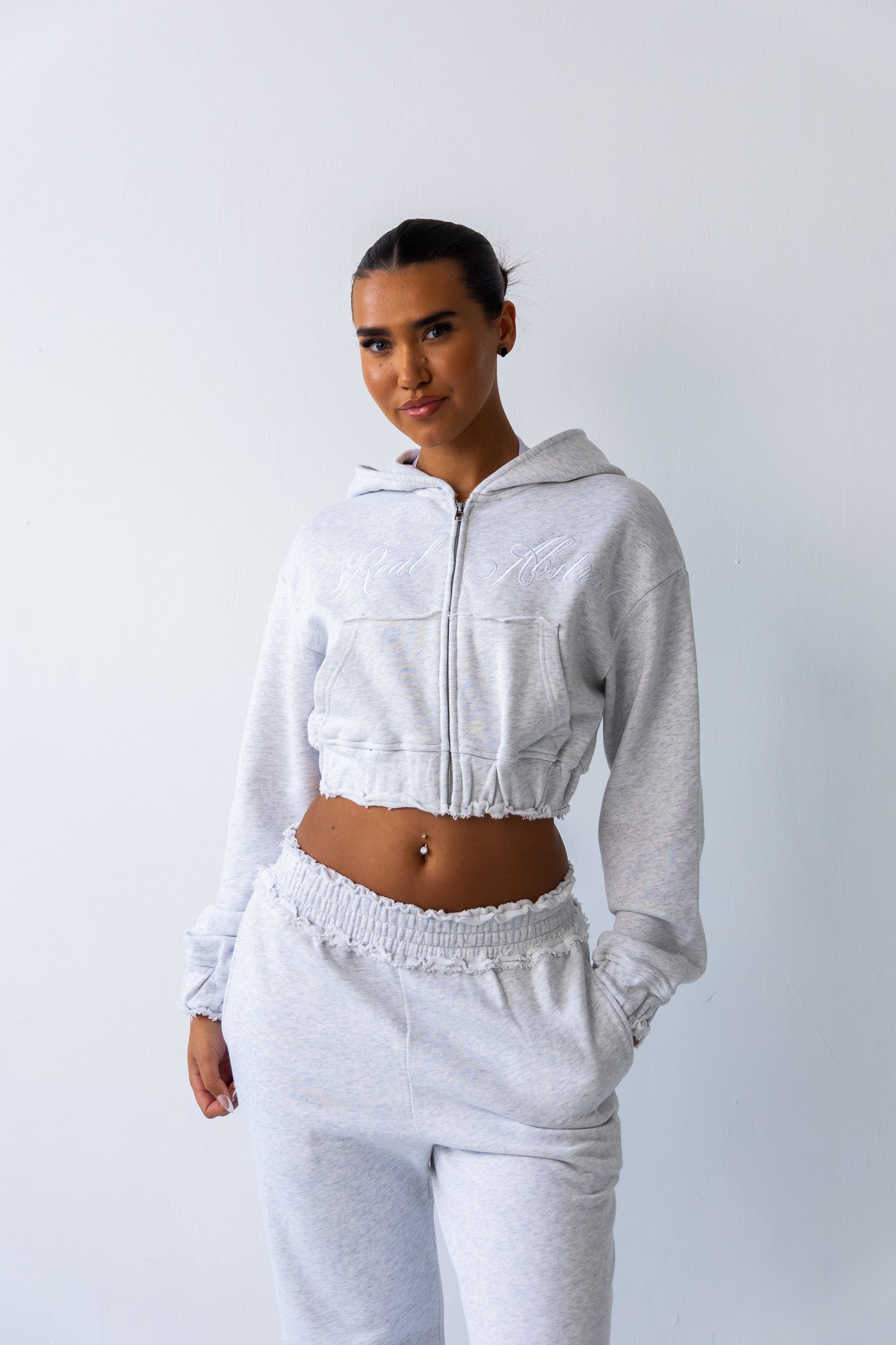 Marl Grey Distressed Zip Up Hoodie