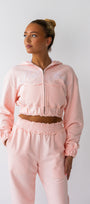 Powder Pink Distressed Zip Hoodie