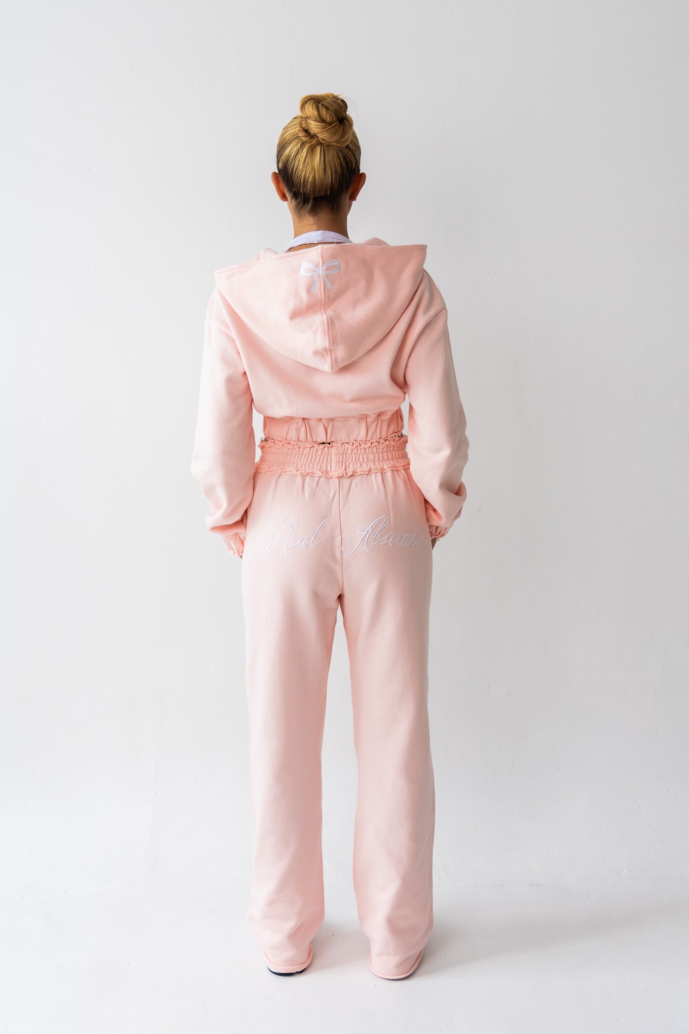 Powder Pink Distressed Zip Hoodie