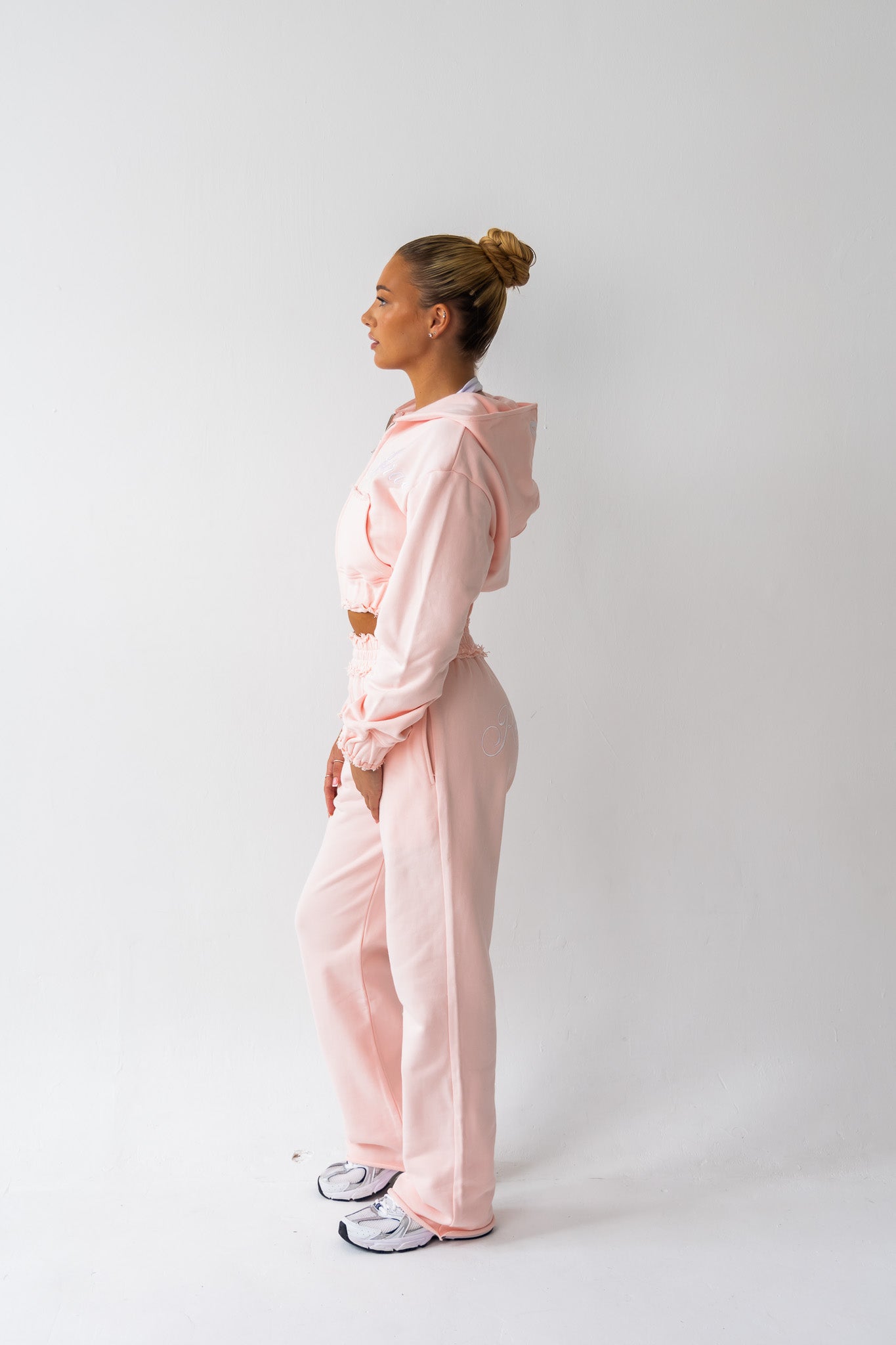 Powder Pink Distressed Zip Hoodie