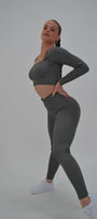 Contour Ribbed Long Sleeve Crop - Grey