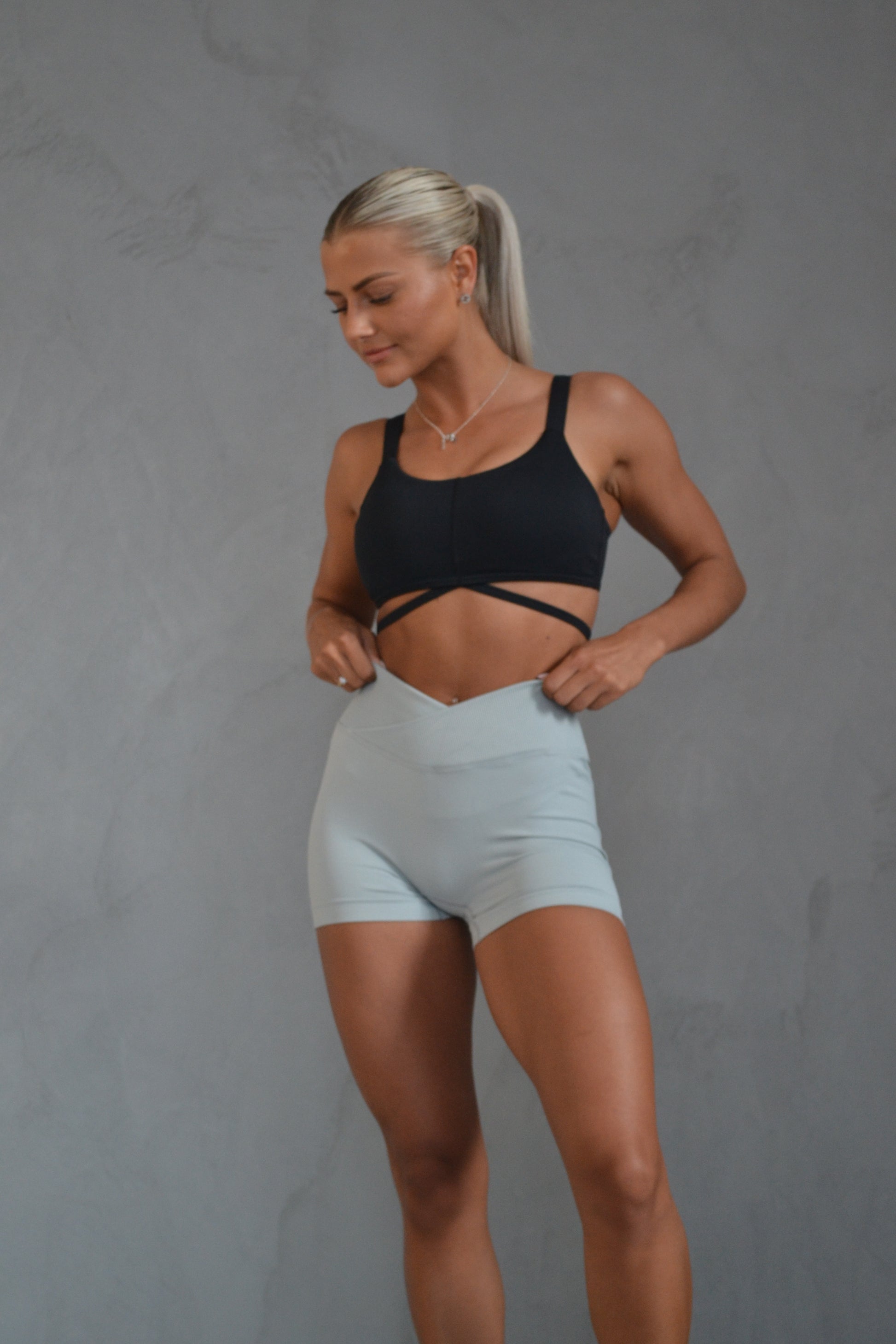 Dove Grey Cross Waist Band Seamless Shorts