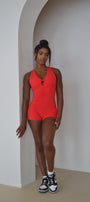 Red contour scrunch unitard
