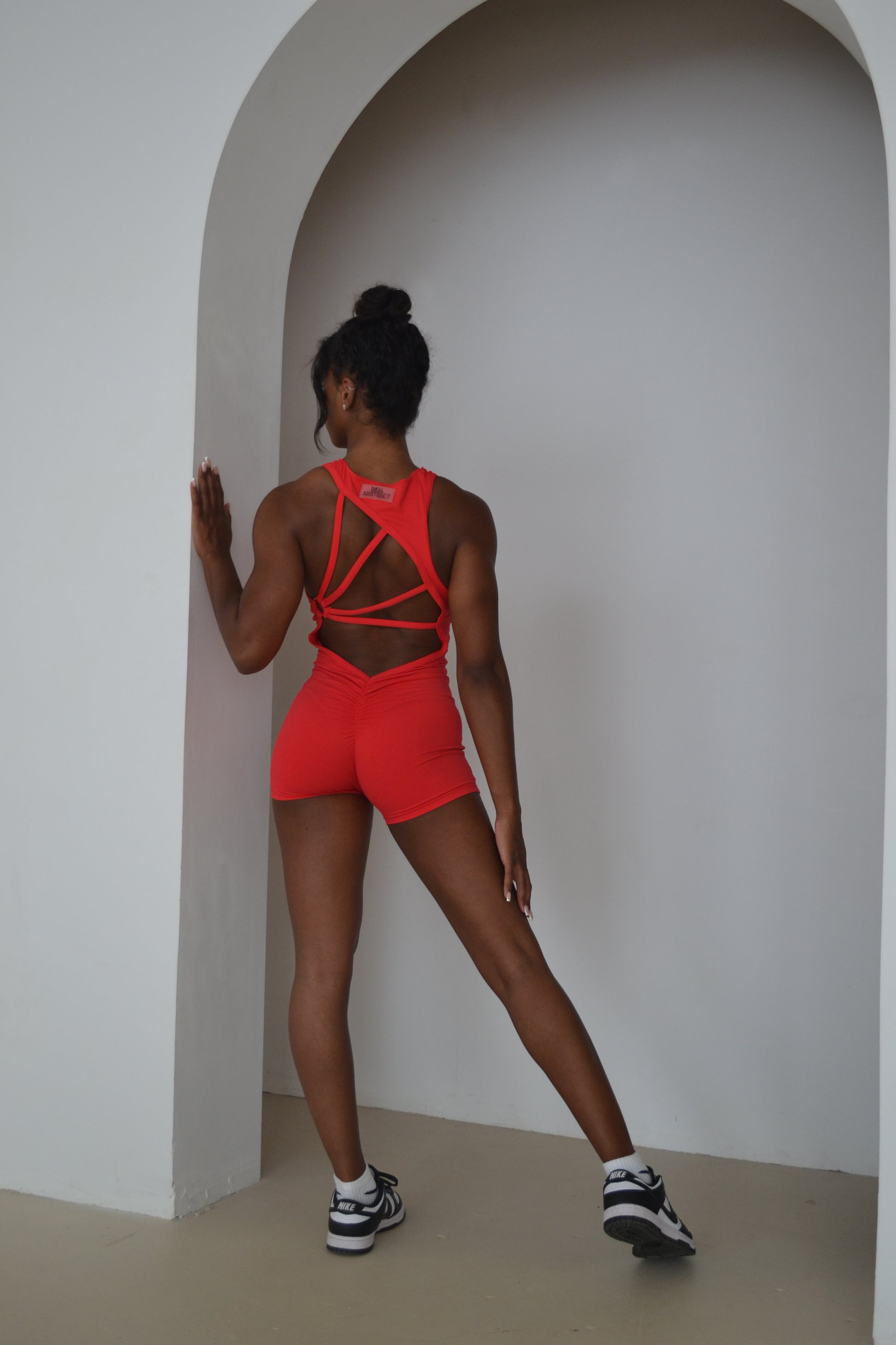 Red contour scrunch unitard