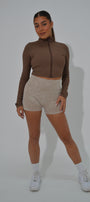 Light weight zip up crop - Brown