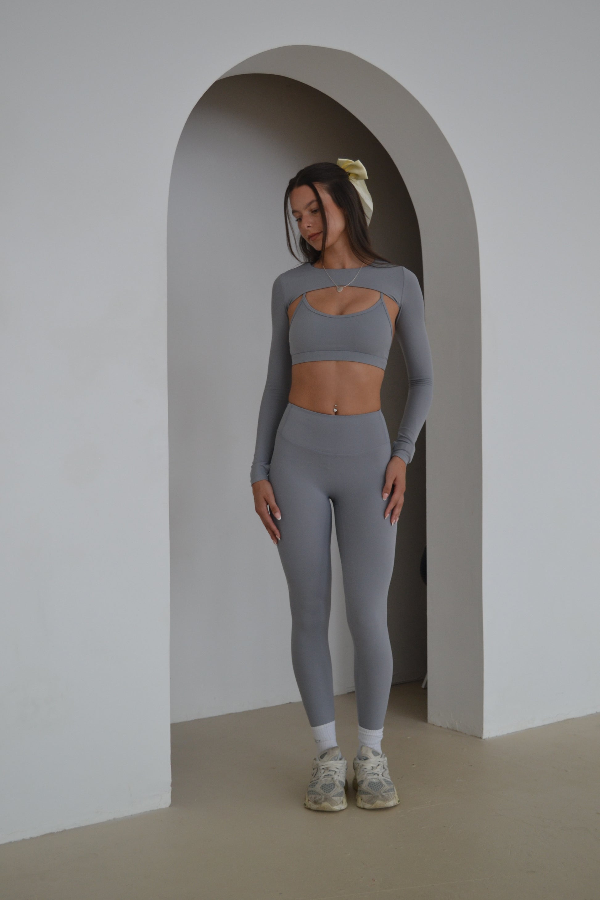 Grey second skin sleeves and crop
