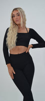 Contour Ribbed Long Sleeve Crop - Black