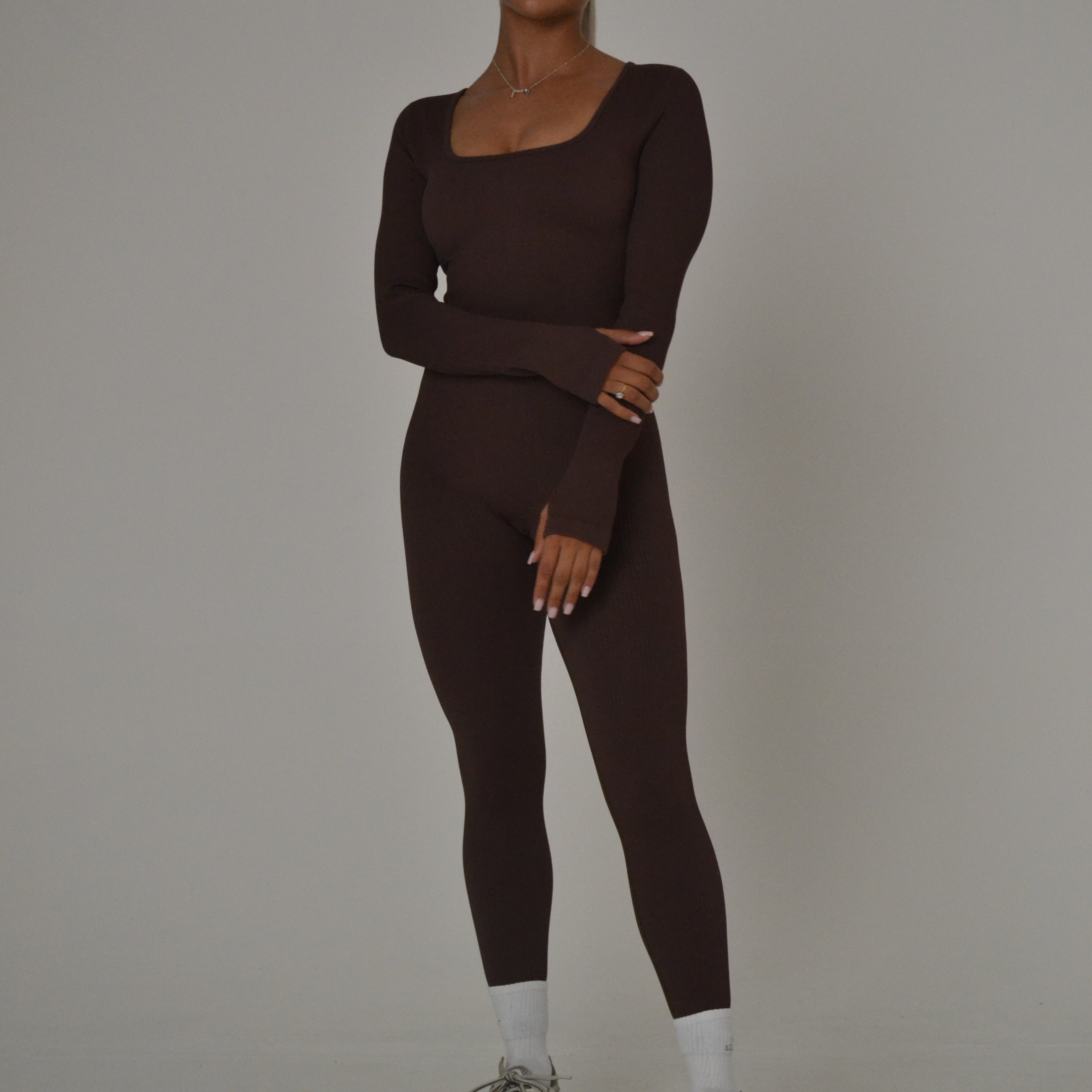 Brown Sculpt Ribbed Jumpsuit