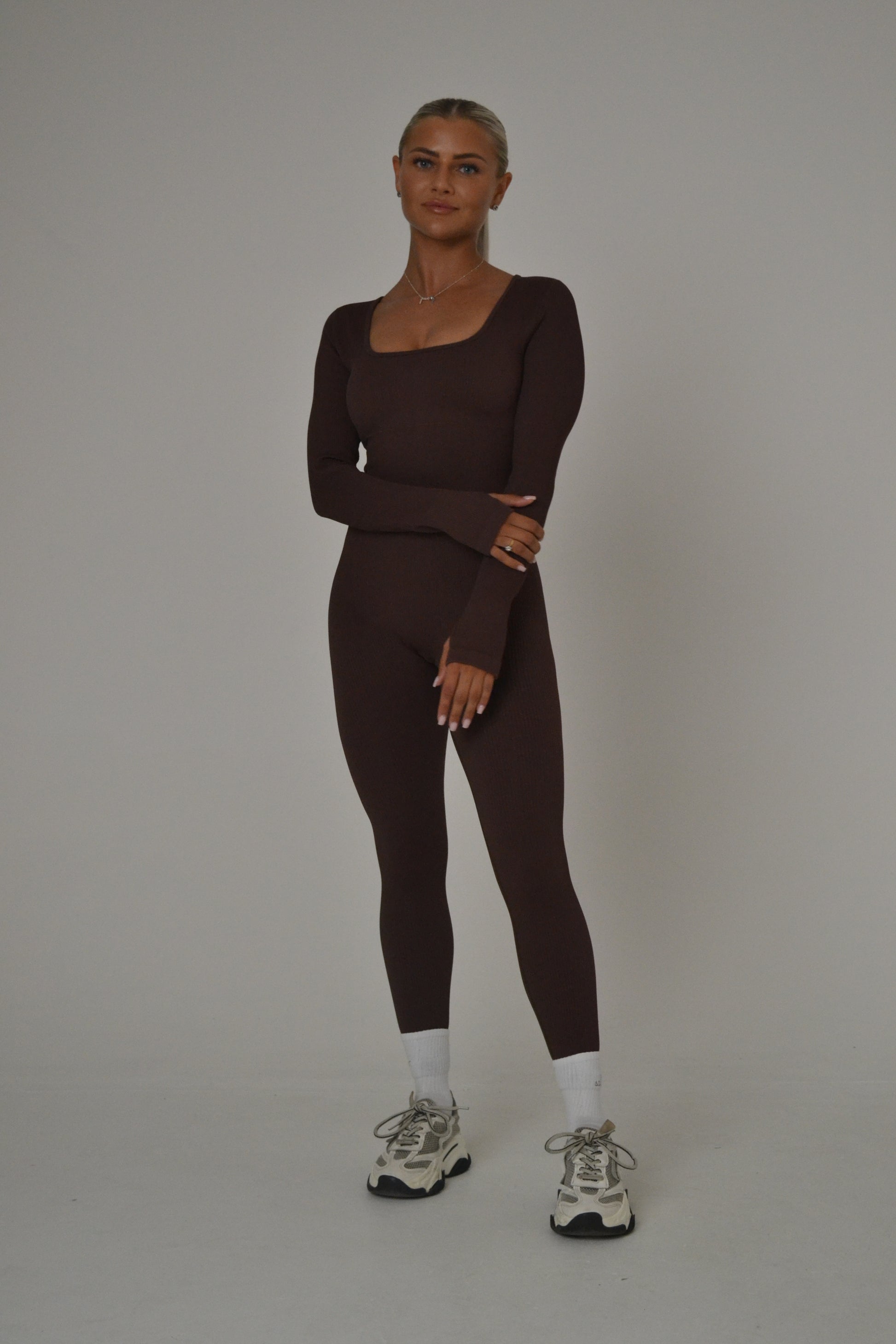 Brown Sculpt Ribbed Jumpsuit