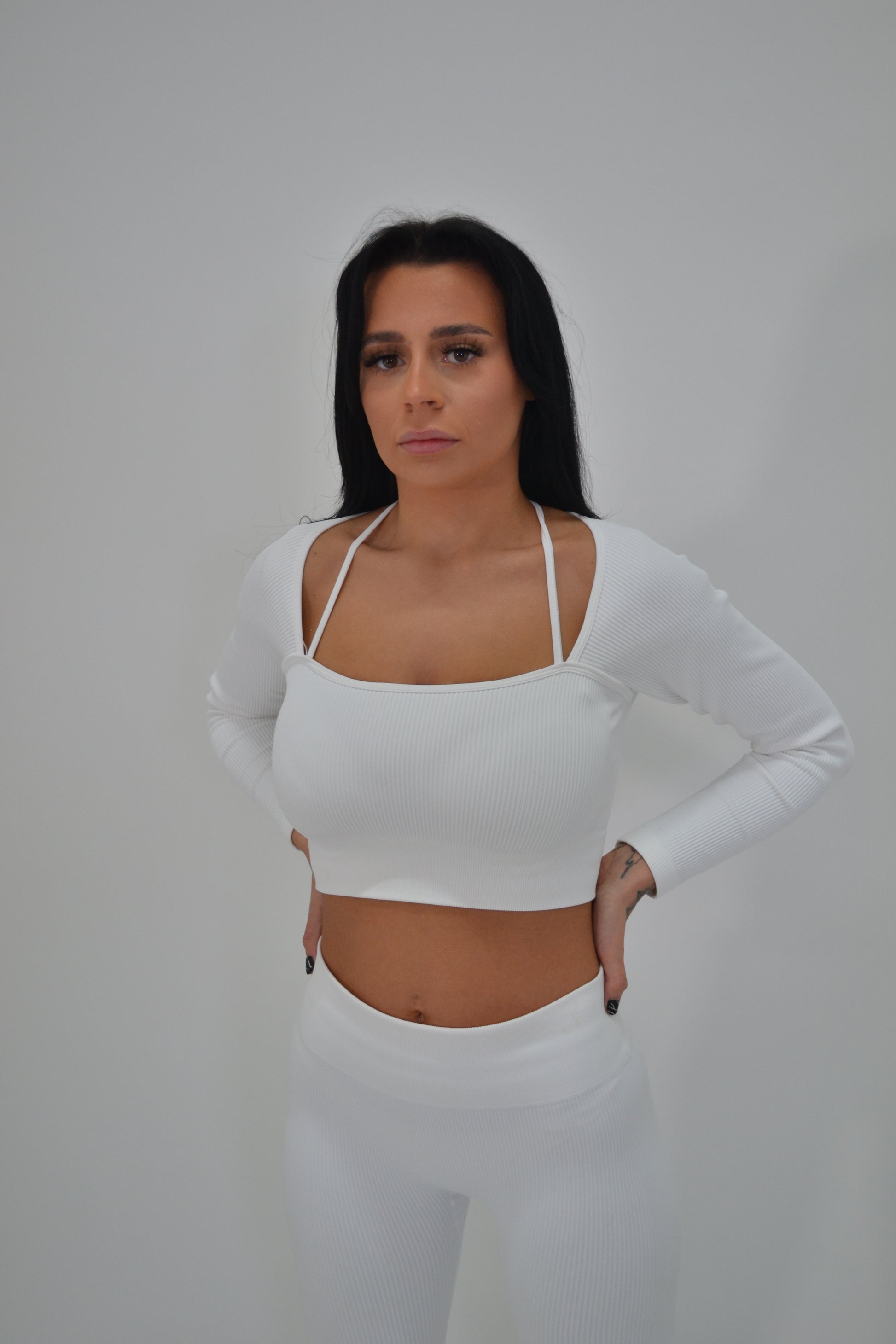 Contour Ribbed Long Sleeve Crop - White