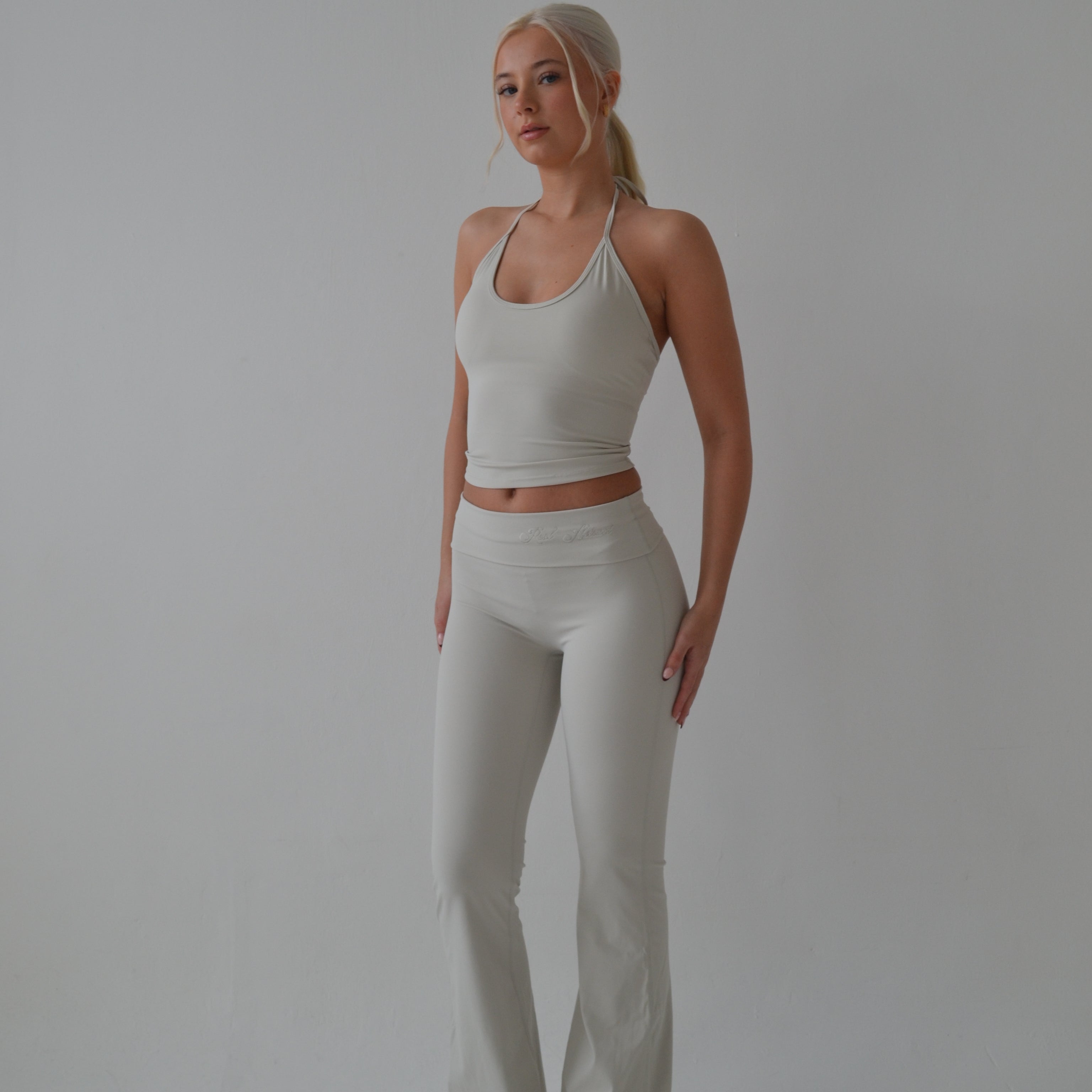 Cream fold over waist flare