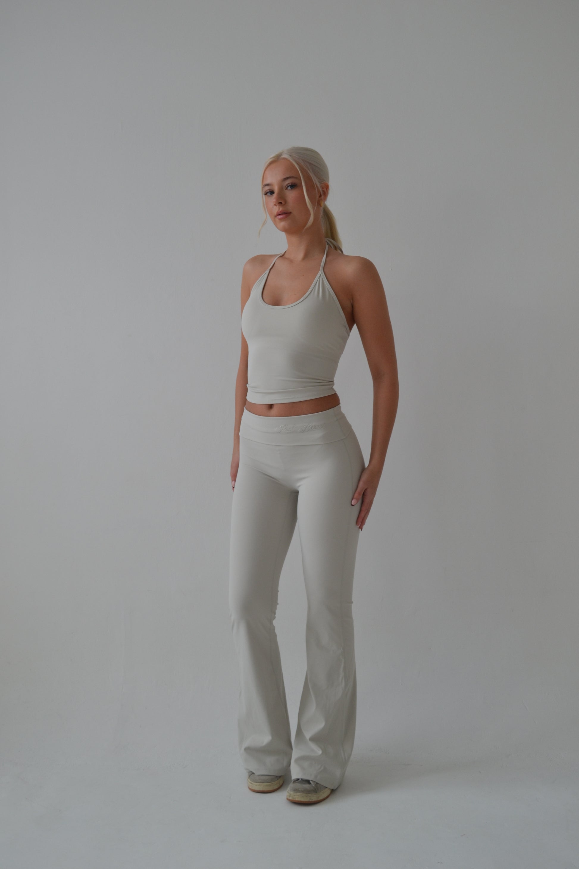 Cream fold over waist flare
