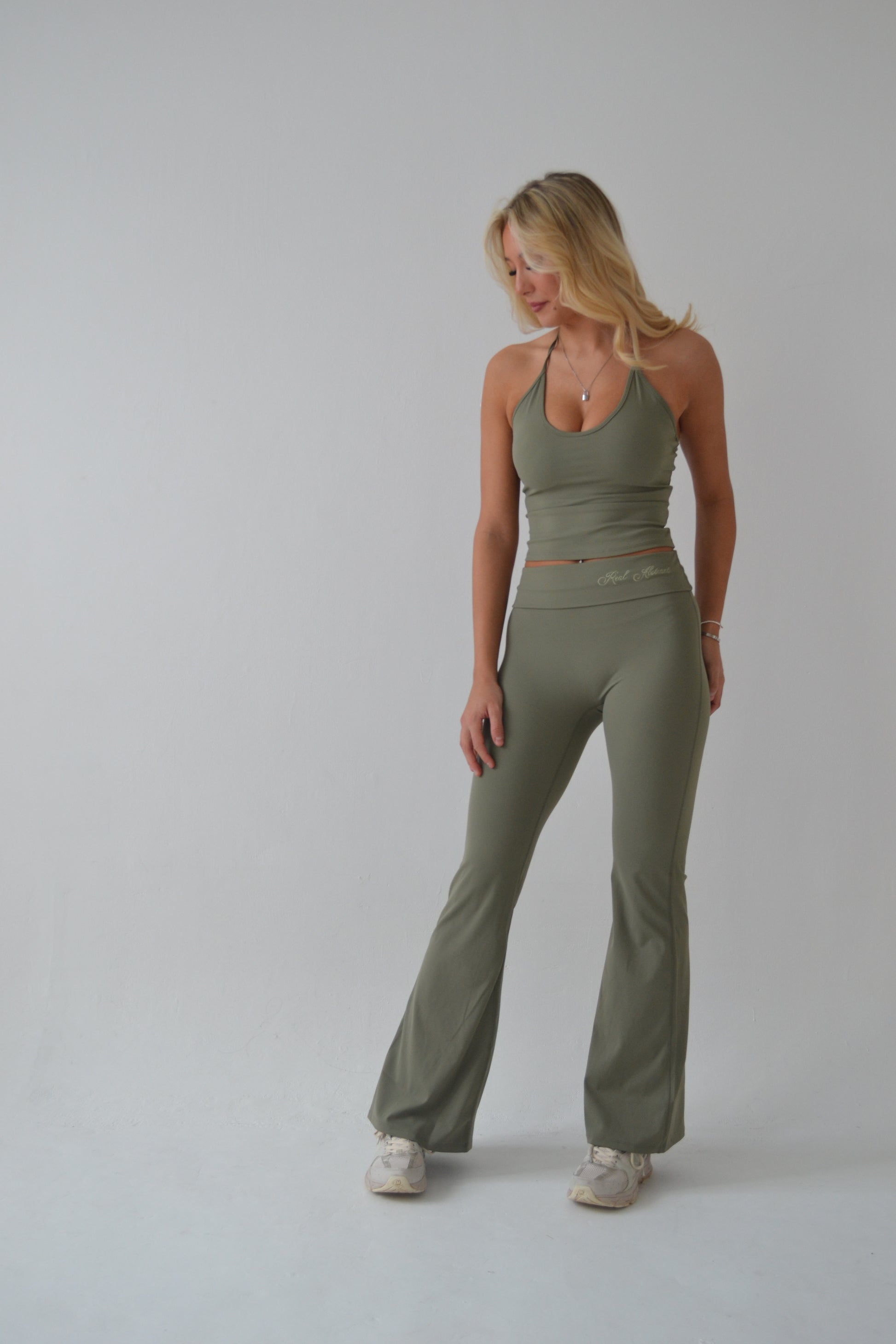Khaki fold over waist flare