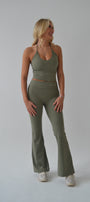 Khaki fold over waist flare