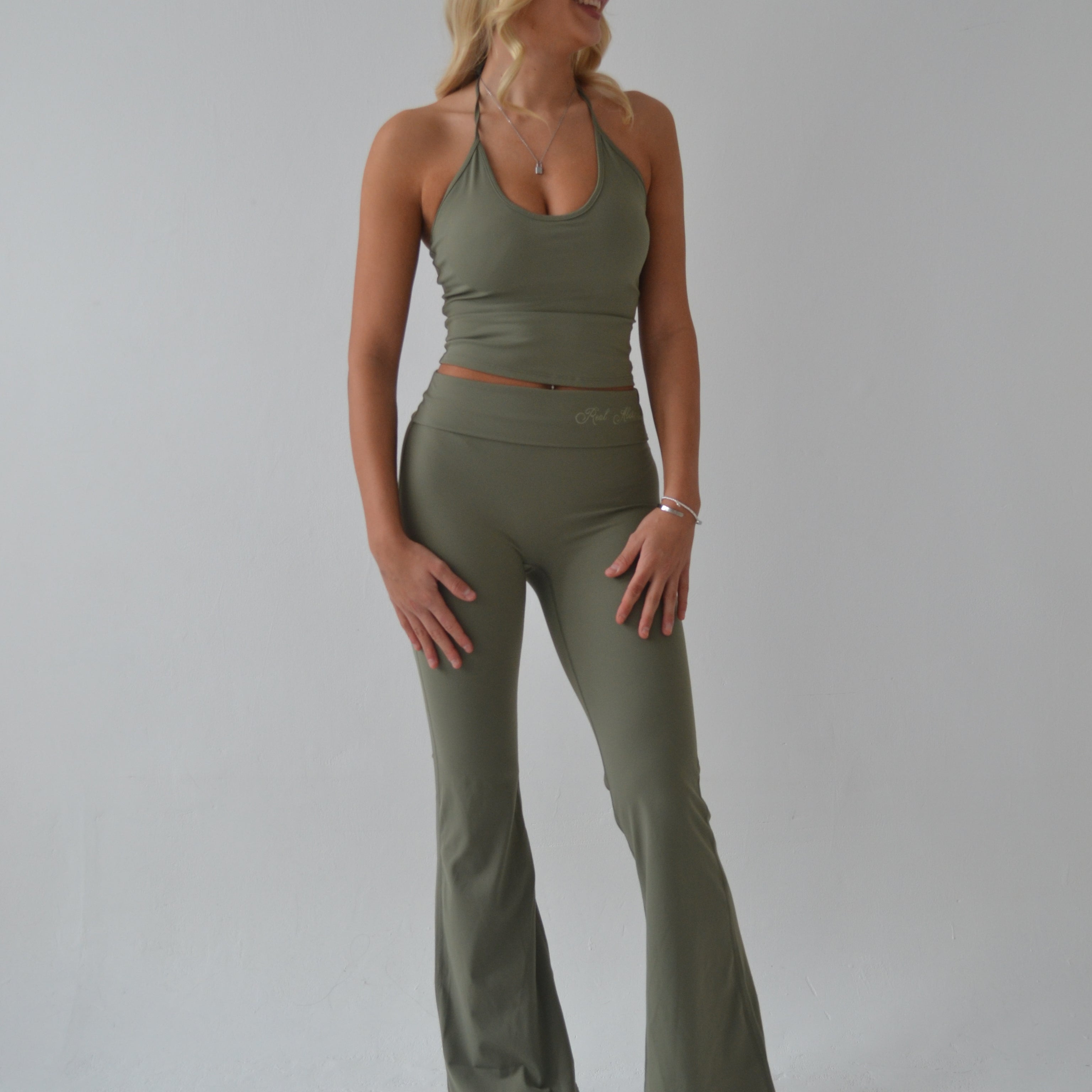 Khaki fold over waist flare