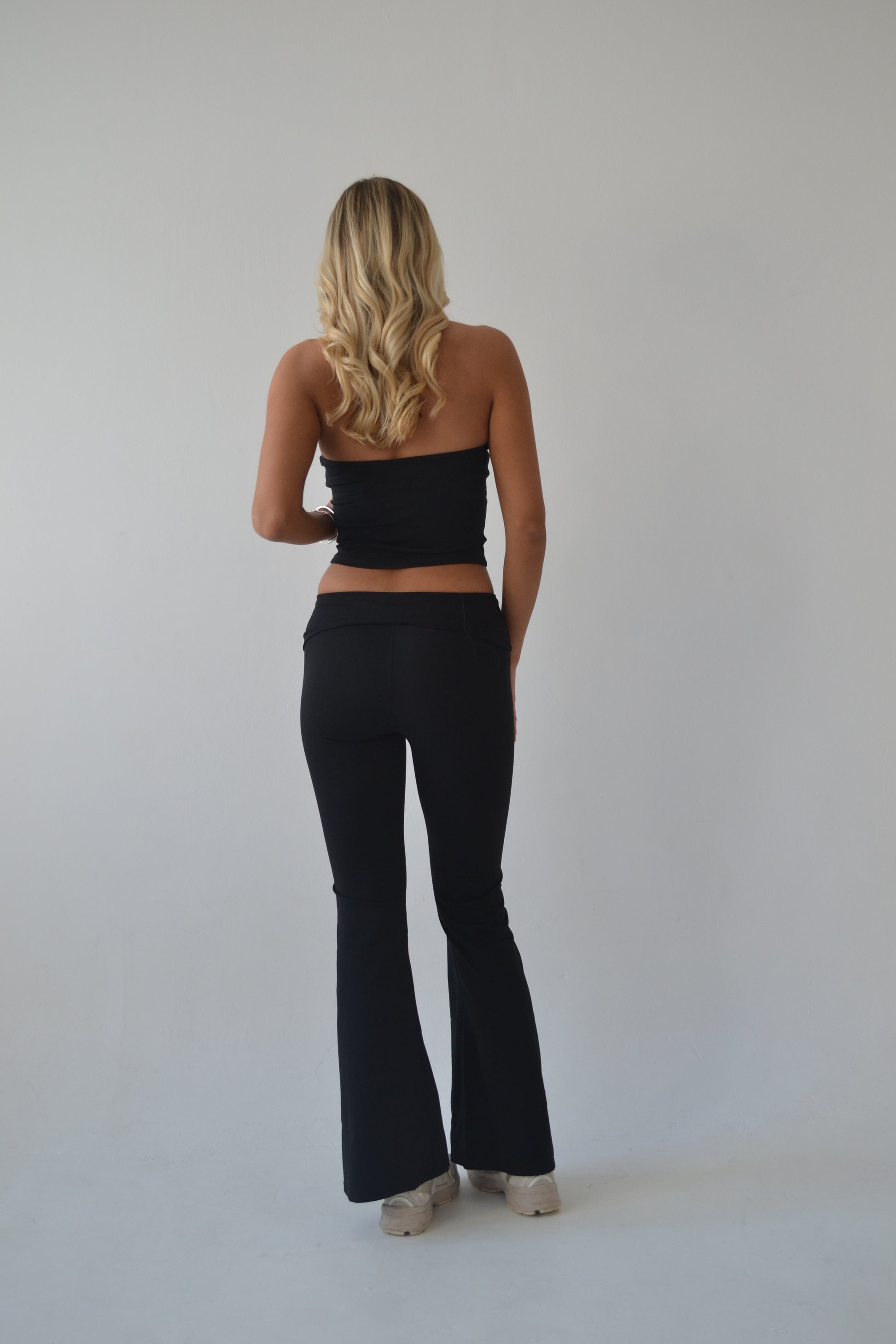 Black fold over waist flare