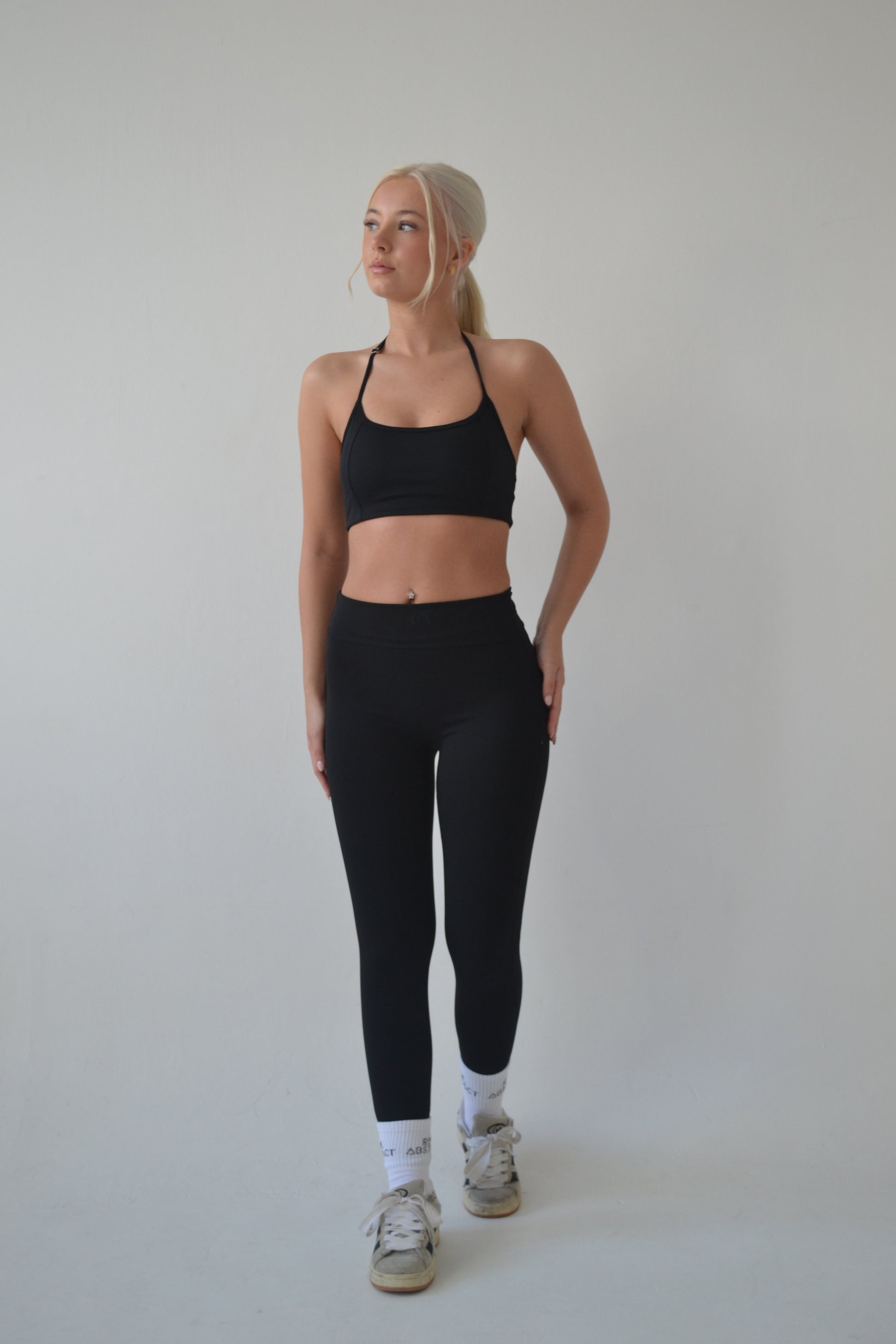 Black halter neck sports bra