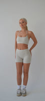 Cream fold over waist shorts