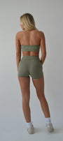 Khaki halter neck sports bra