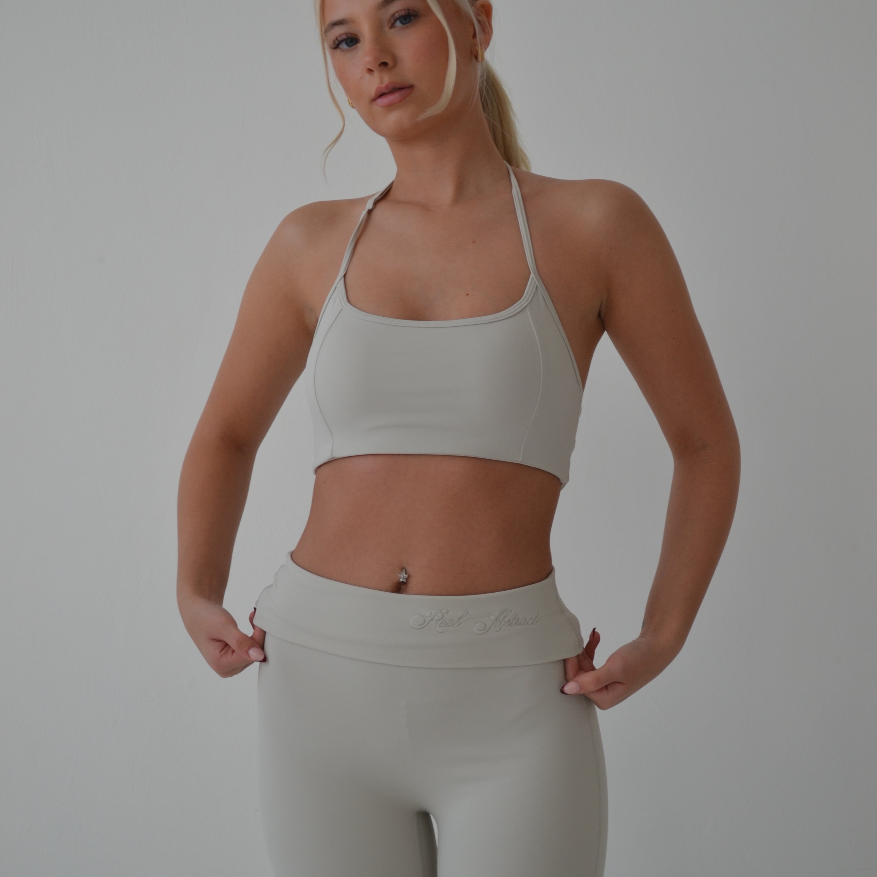 Cream halter neck sports bra
