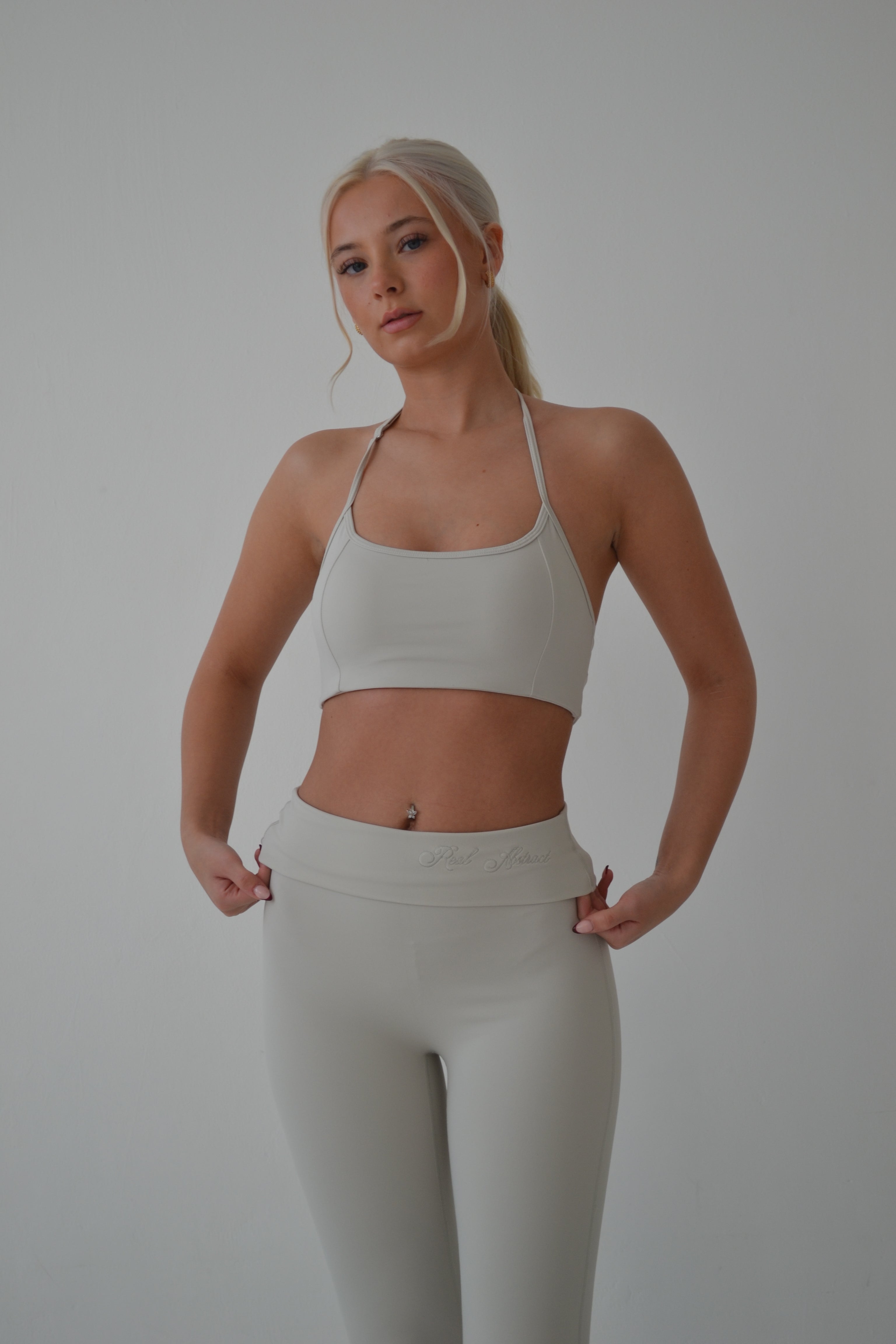 Cream fold over waist leggings