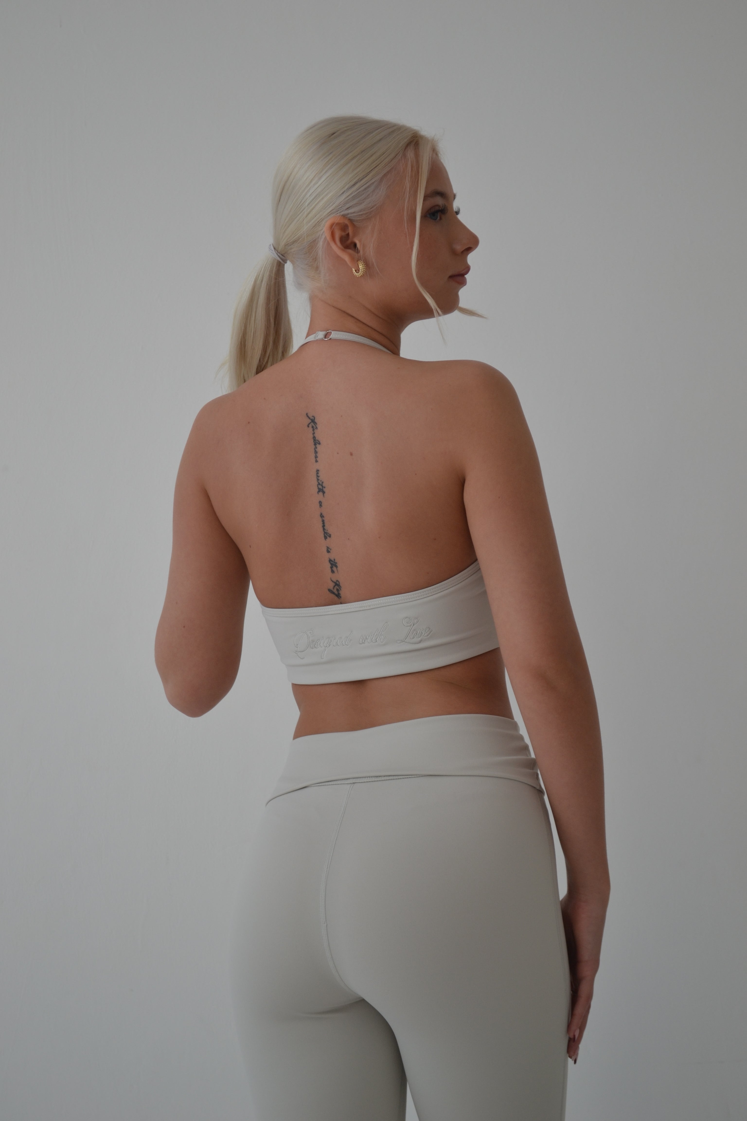 Cream halter neck sports bra