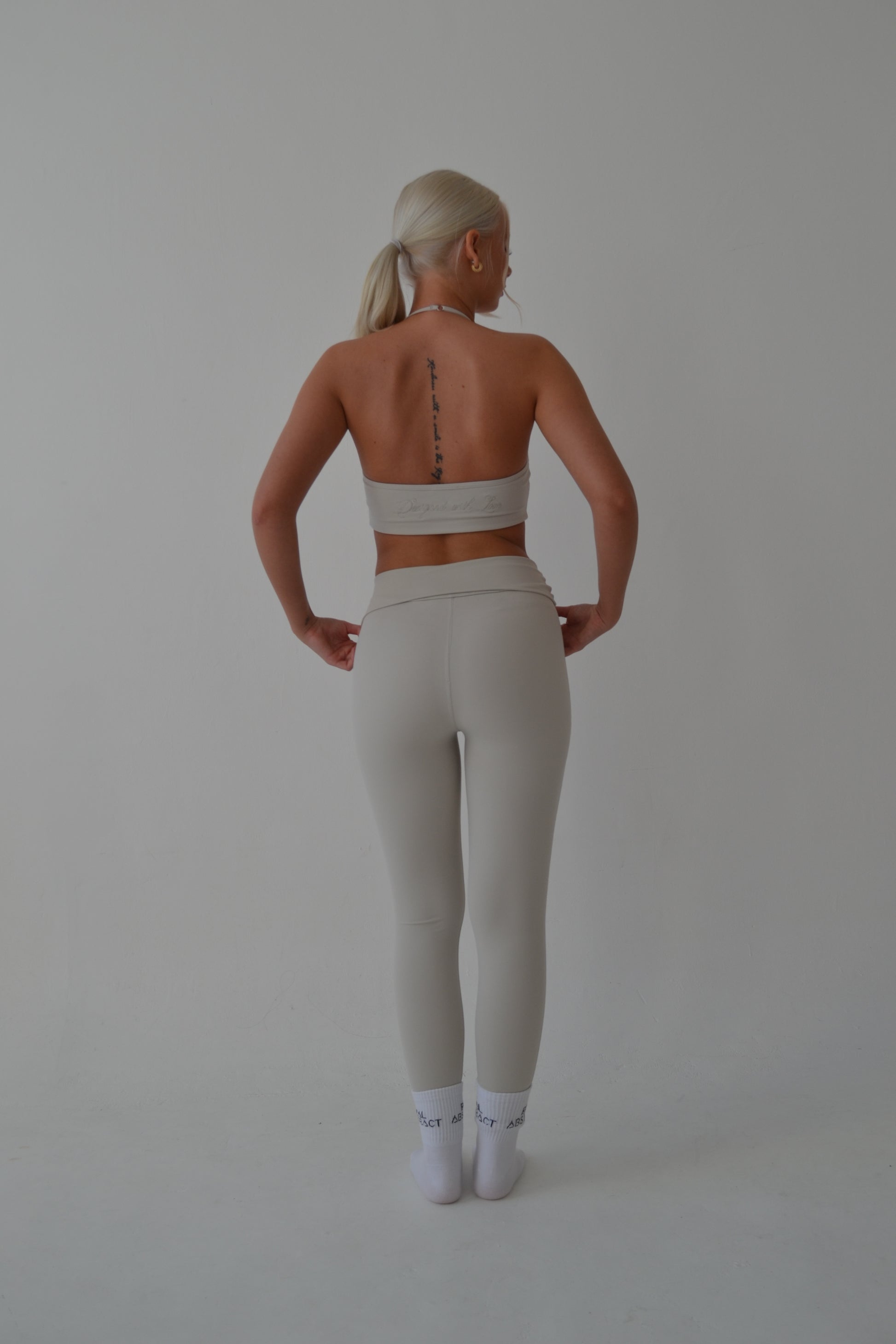 Cream fold over waist leggings